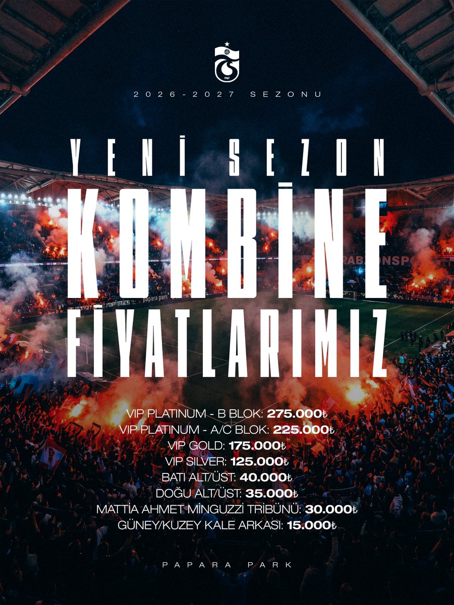 Trabzonspor's tweet image. 2026-2027 sezonu kombinelerimiz satışa çıkıyor

🔗 trabzonspor.org.tr/tr/haberler/20…