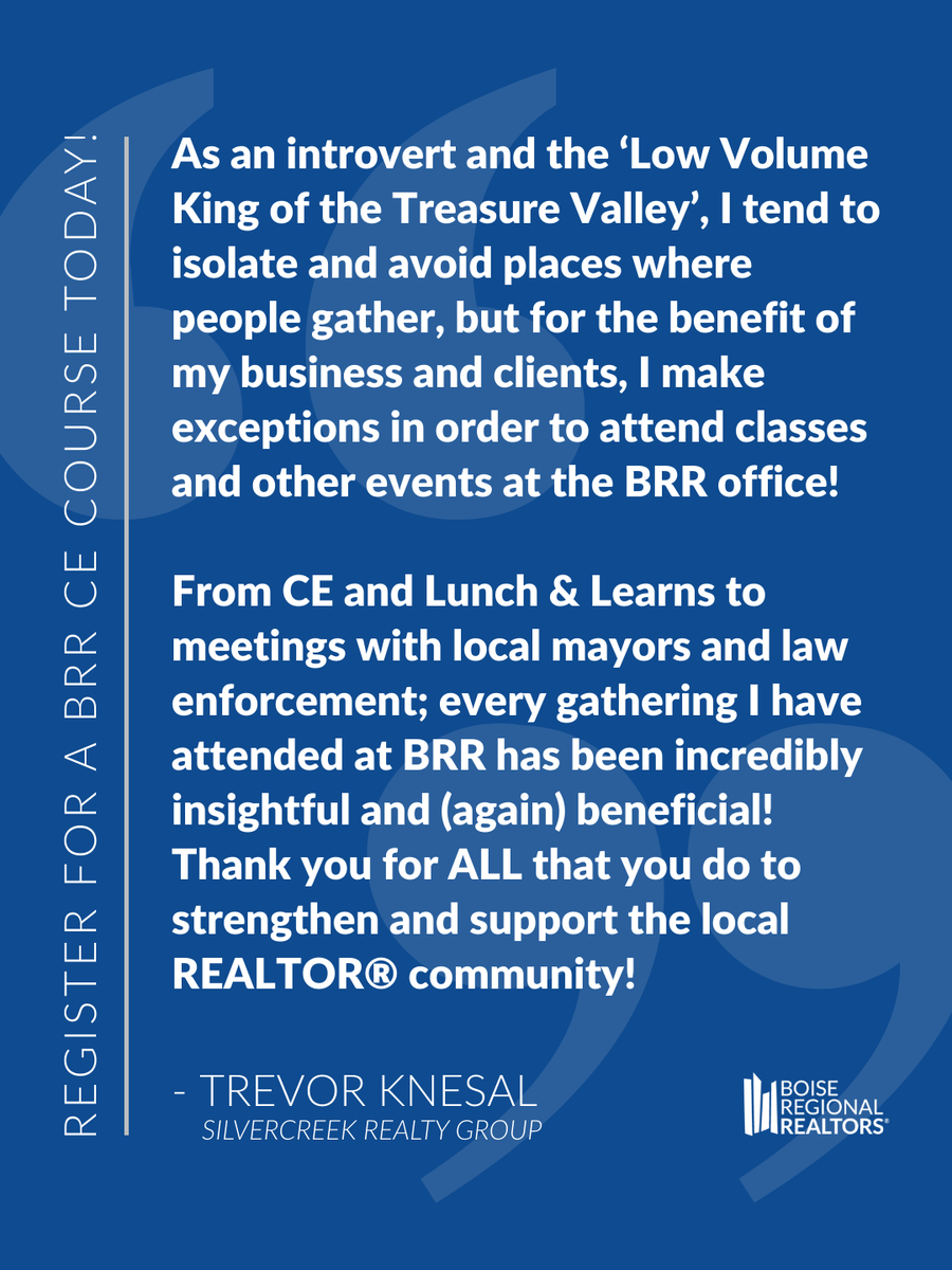 boirealtors's tweet image. From CE to Lunch &amp;amp; Learns to community conversations, our classes and events strengthen your business and your connections. 

Don’t miss what’s ahead: boirealtors.com/classcalendar

#industryprofessional #realestate #continuingeducation