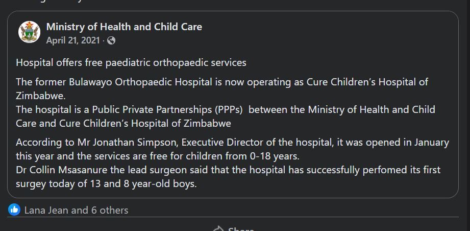 CURE Children's Hospital of Zimbabwe tweet media