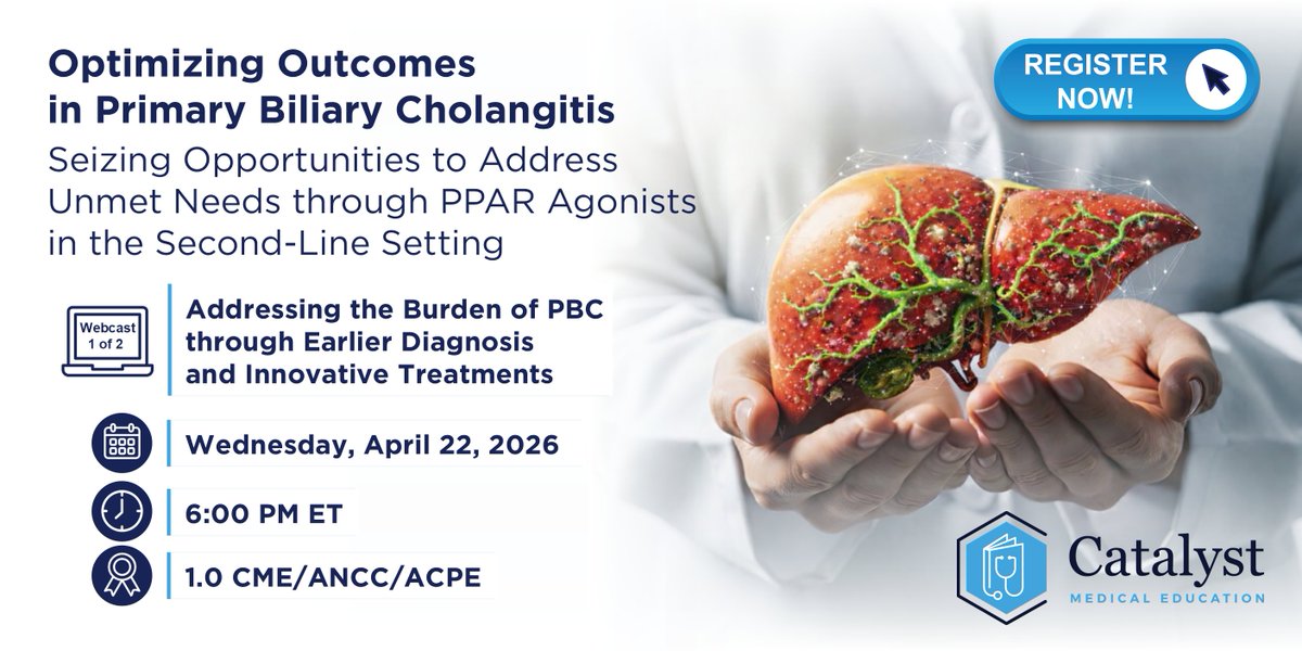 CatalystMedEd's tweet photo. Join #PBC experts Dr. Marlyn Mayo, Dr. Aparna Goel, &amp; Dr. Stuart C. Gordon tonight at 6 PM for a discussion on navigating diagnostic approaches, optimal use of serologic &amp; noninvasive testing &amp; current management strategies in primary biliary cholangitis. https://t.co/1iVzqlxZSG https://t.co/ziFQvweb3t