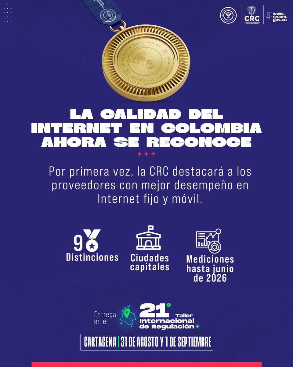 CRCCol's tweet image. La calidad del Internet ahora también se reconoce 🏆

La CRC premiará a los proveedores con mejor desempeño en fijo y móvil, con indicadores objetivos.

📍 21° Taller CRC, Cartagena 
🔗 crcom.gov.co/es/noticias/co… 

#TallerCRC2026 #Conectividad #CRC