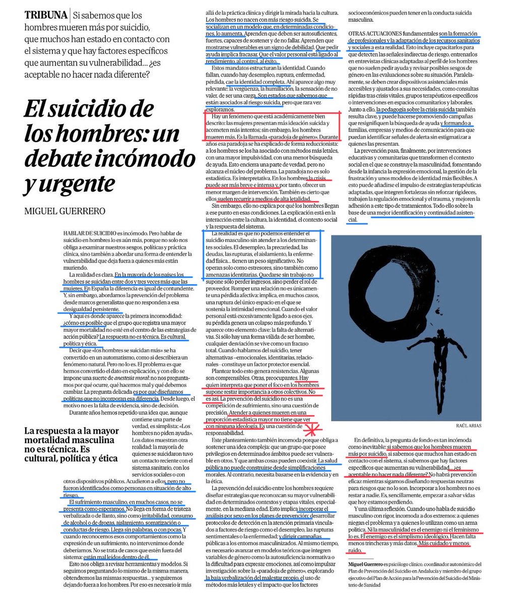 “Si sabemos que los hombres mueren más por suicidio, es aceptable no hacer nada diferente?”
Tema grave.
Interesantísimo artículo.
Ocuparse de esto no es hacer de menos a la mujer. 
Ocuparse de esto es vital.
⁦<a href="/elmundoes/">EL MUNDO</a>⁩