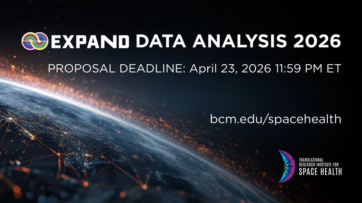 BCMSpaceHealth's tweet photo. The deadline to submit a proposal for TRISH's 2026 EXPAND Data Analysis solicitation is TOMORROW at 11:59pm ET! #SpaceHealth #research

https://t.co/AeAyGR5kE5 https://t.co/WDoXbB1bEh