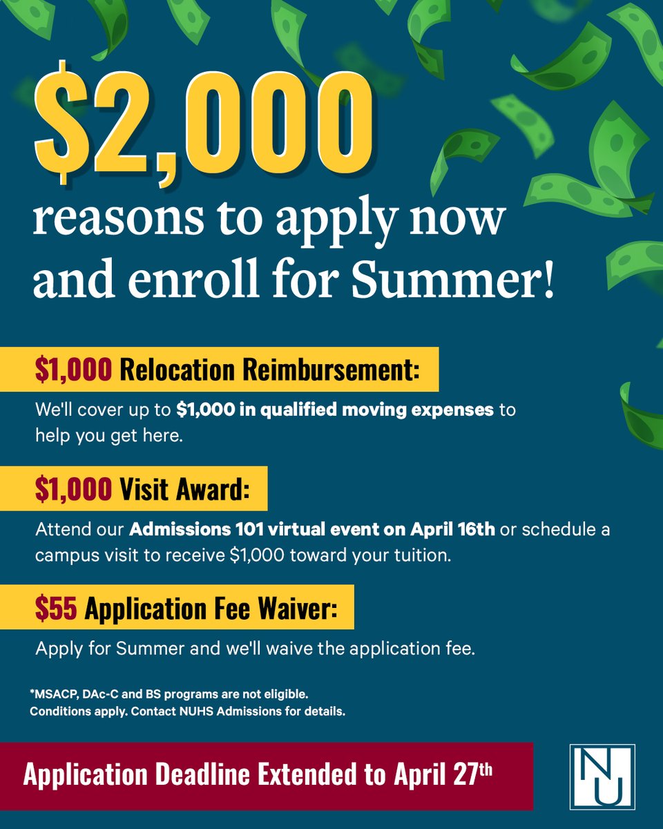 nuhsedu's tweet image. Don't miss out on your chance to apply to the nation’s premier institution for health science education! 🎉

Apply Here: ow.ly/Ex0j50YAVp2

*MSACP, Dac-C and BS programs are not eligible. Conditions apply.

#nuhs #HolisticHealth #FunctionalMedicine #TuitionSavings
