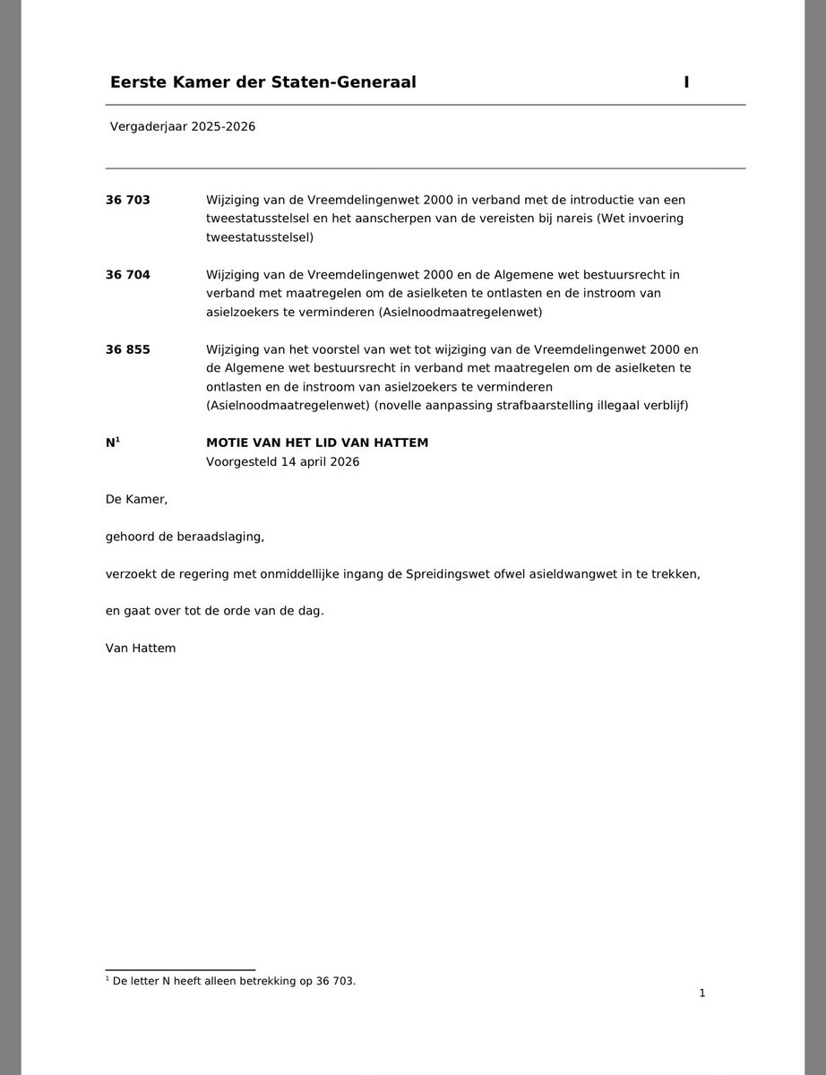 #PVV #EersteKamer diende een motie in om die vreselijke spreidingswet/asieldwangwet IN TE TREKKEN. Werd gisteren weggestemd door de asieldrammende Jetten-coalitiepartijen D66, VVD en CDA. STOP de ASIELDWANG! #GEENAZC