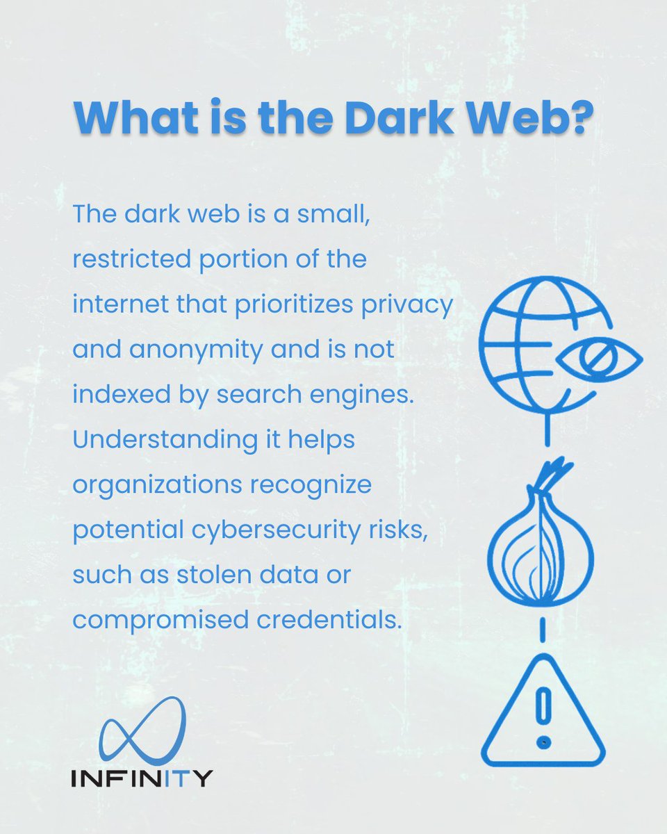 infinitysav's tweet image. The dark web may be hidden, but the security risks it presents are not. Building awareness is an important step toward protecting organizational data and systems.

👉 Follow us for ongoing insights on cybersecurity and IT best practices!

#Cybersecurity #ITSecurity #DarkWeb