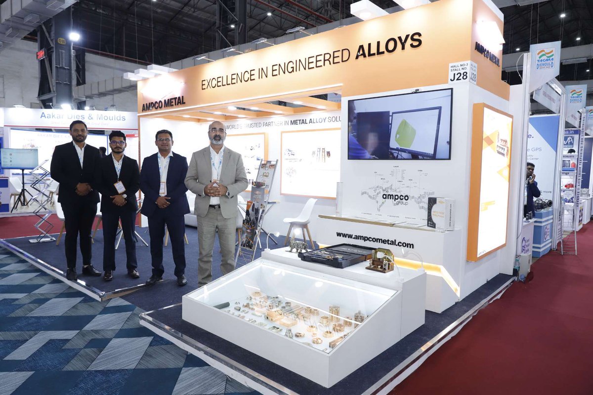 ampcometal's tweet photo. AMPCOLOY® 940 offers 208 W/m·K thermal conductivity vs. ~25 W/m·K for standard mold steel, up to 30% shorter cycle times in validated testing.
 
Find us at Die &amp; Mold India 2026 -- Booth J28, Hall 3, Mumbai. April 21-24.
 
#DieMoldIndia #MoldMaking #AMPCOMETAL https://t.co/XNqdez7opZ