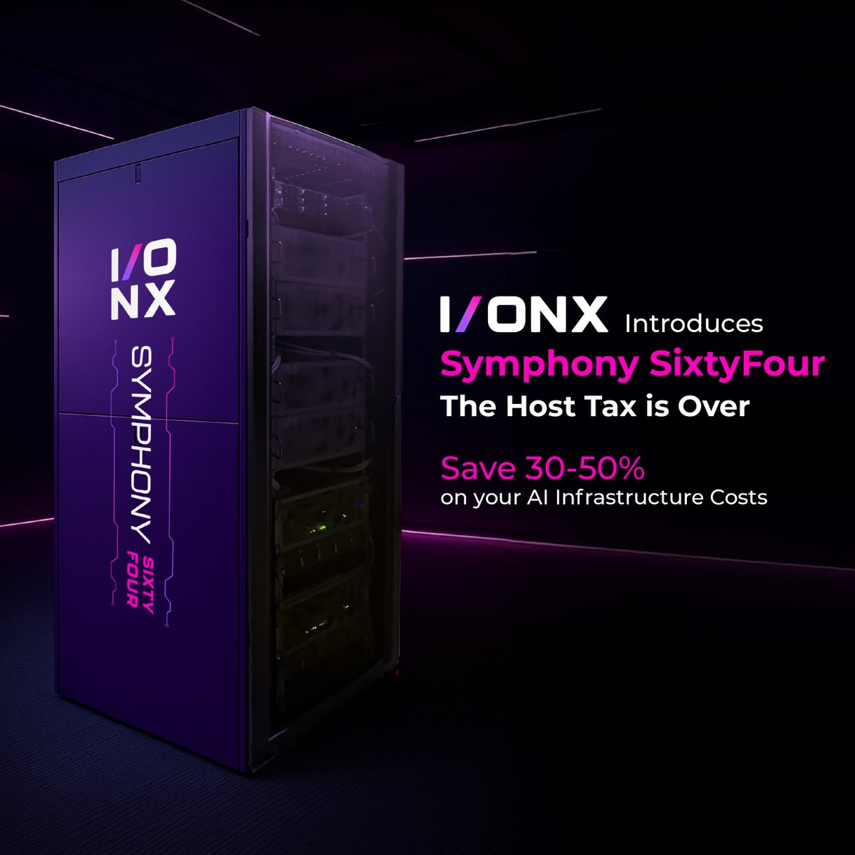 IONXHPC's tweet photo. 🚨 The Host Tax is over. I/ONX launches Symphony SixtyFour—AI infrastructure built for inference. 64 accelerators. Single node. No wasted overhead.
⚡ Up to 50% lower TCO
⚡ Up to 70% less power
⚡ $500K+ software savings

#AI #Inference #HPC #Infrastructure #EnterpriseAI https://t.co/HEQmduTZJQ