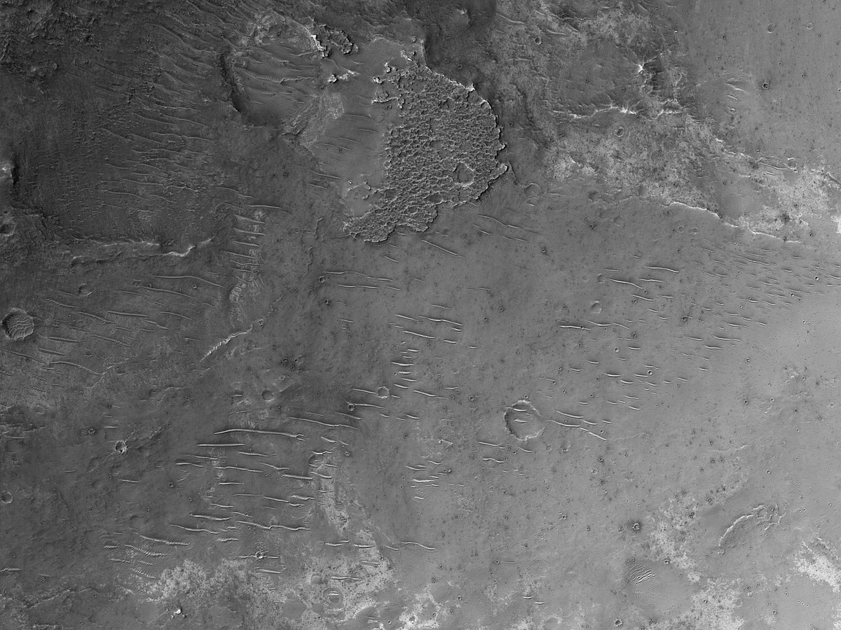 HiRISE's tweet image. HiPOD: A Crater Floor in Sinai Dorsa

Most late-stage lake deposits are low elevation. Is this candidate lake deposit in an impact crater on the Tharsis plateau an exception? In Context Camera data, it looks like confirmed lake deposits. 

uahirise.org/hipod/ESP_0768…

#Mars #NASA