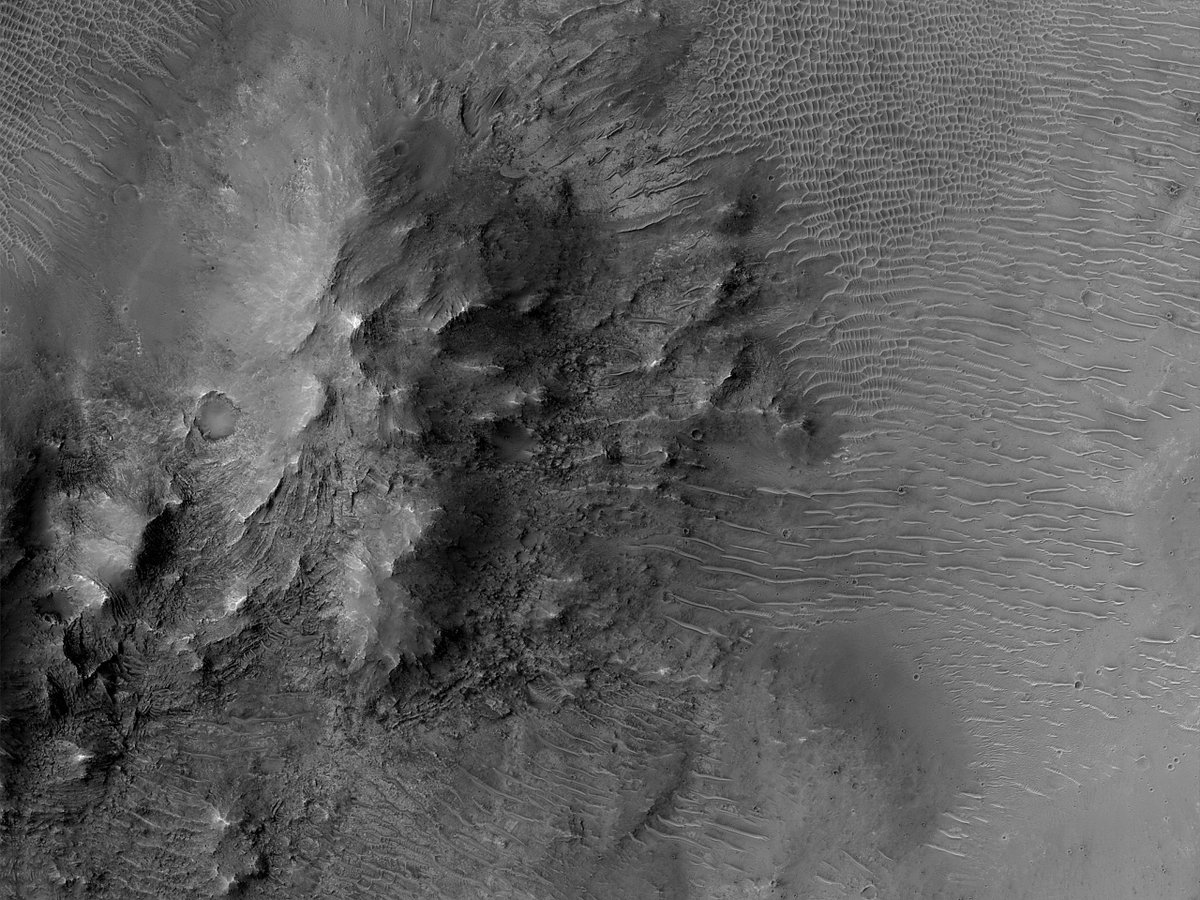 HiRISE's tweet image. HiPOD: A Crater Floor in Sinai Dorsa

Most late-stage lake deposits are low elevation. Is this candidate lake deposit in an impact crater on the Tharsis plateau an exception? In Context Camera data, it looks like confirmed lake deposits. 

uahirise.org/hipod/ESP_0768…

#Mars #NASA