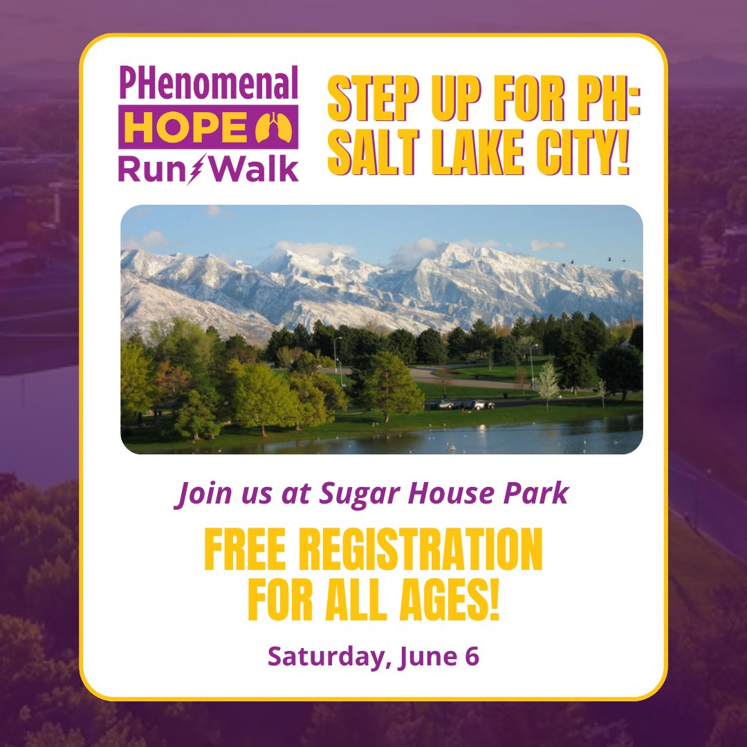 teamphhope's tweet image. Salt Lake City: It’s time to Step Up for PH! 🏔️ Join us June 6 at Sugar House Park.

Sign up or donate: phwalkut.org

#PulmonaryHypertension #PHenomenalHope #SLC