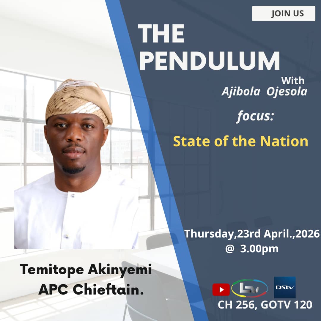 lagostelevision's tweet image. Where is Nigeria headed? 🇳🇬
Let’s talk real issues shaping the nation on #ThePendulum. @ajibolaojesola hosts @_AkinyemiTope and Dr. Olayinka Alausa for a deep dive into the #StateOfTheNation. 
Don’t miss it!  

#NigeriaDecides #PoliticsToday #Governance #APC #NigeriaNews