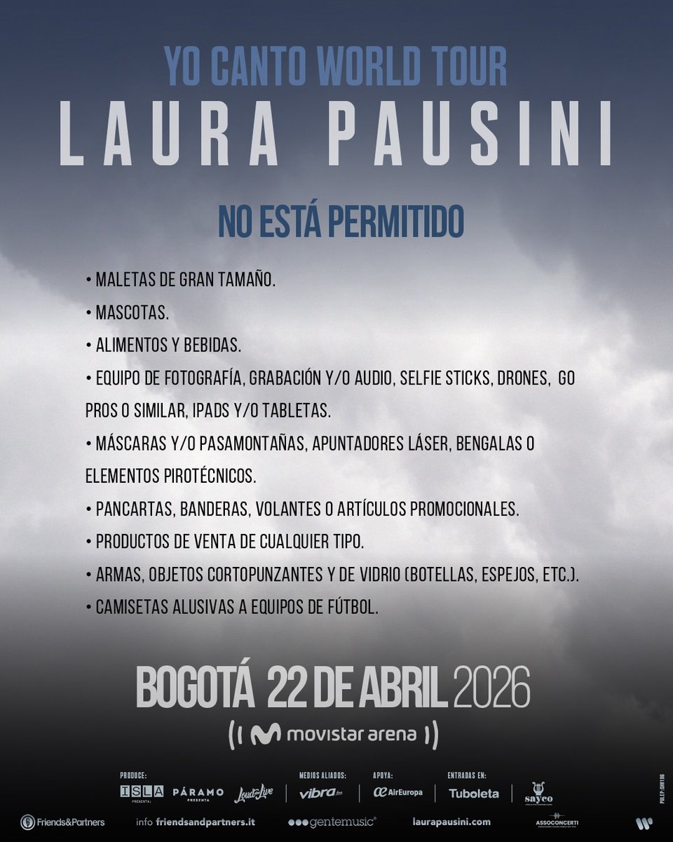 Llego el momento de cuadrar la llegada, el encuentro y el disfrute del show de @laurapausini. Tomen nota de las recomendaciones que dejamos. ¡Estamos en conteo regresivo para recibir a la reina italiana más famosa en latinoamerica! ✨💙🩵

🎟️ Últimas entradas en: