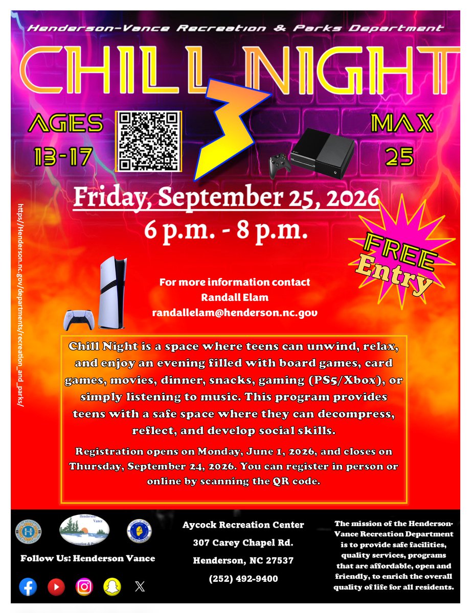 HendersonVance1's tweet photo. Chill Night is a space where teens can unwind, relax, and enjoy an evening filled with board and card games, movies, dinner and snacks, gaming, or simply listening to music. 🎧 This program proves teens with a safe space with a safe space to decompress, reflect, and be social. https://t.co/8Bi37qRERE