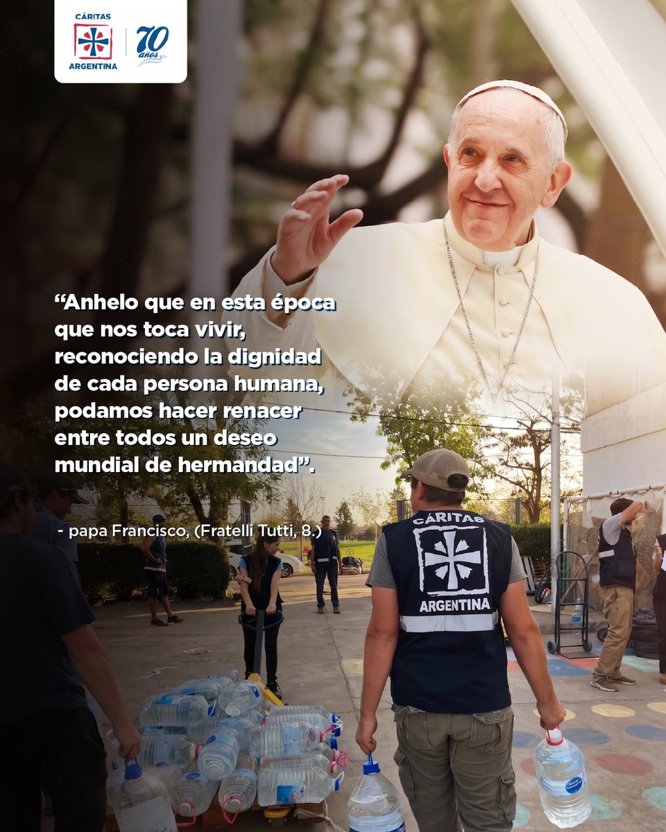 El papa Francisco nos recordó que la fraternidad comienza reconociendo la dignidad de cada persona.

En Cáritas, ese llamado se vuelve encuentro, cercanía y ayuda concreta junto a personas y comunidades en todo el país.

Así seguimos haciendo vida sus palabras. 💙