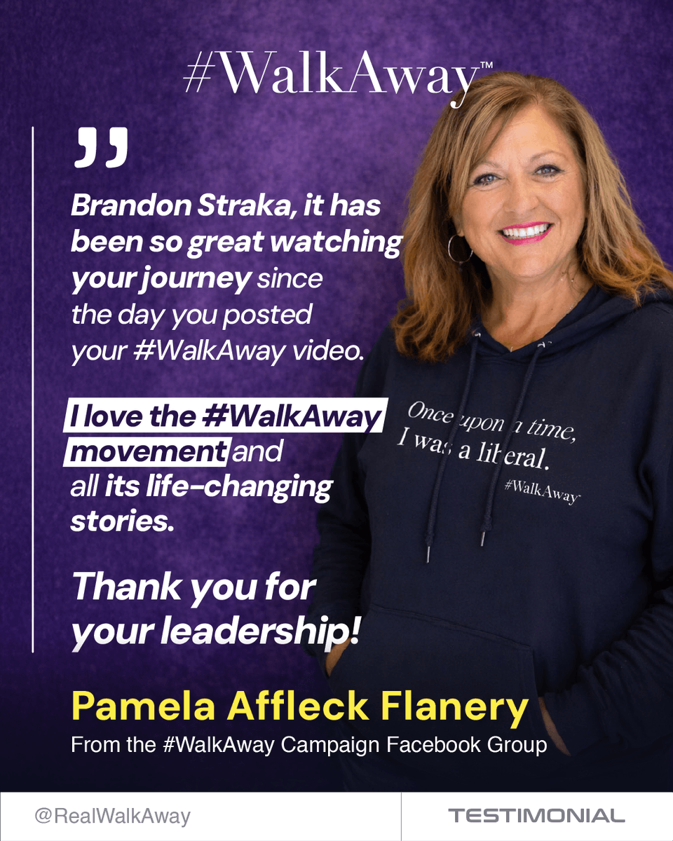 RealWalkAway's tweet image. Leadership that inspires people to think for themselves.

Pamela shares how watching @BrandonStraka ’s journey — from one video to a full movement — changed the way she sees everything.

For her, #WalkAway isn’t just a hashtag… it’s real people, real stories.

What’s one story