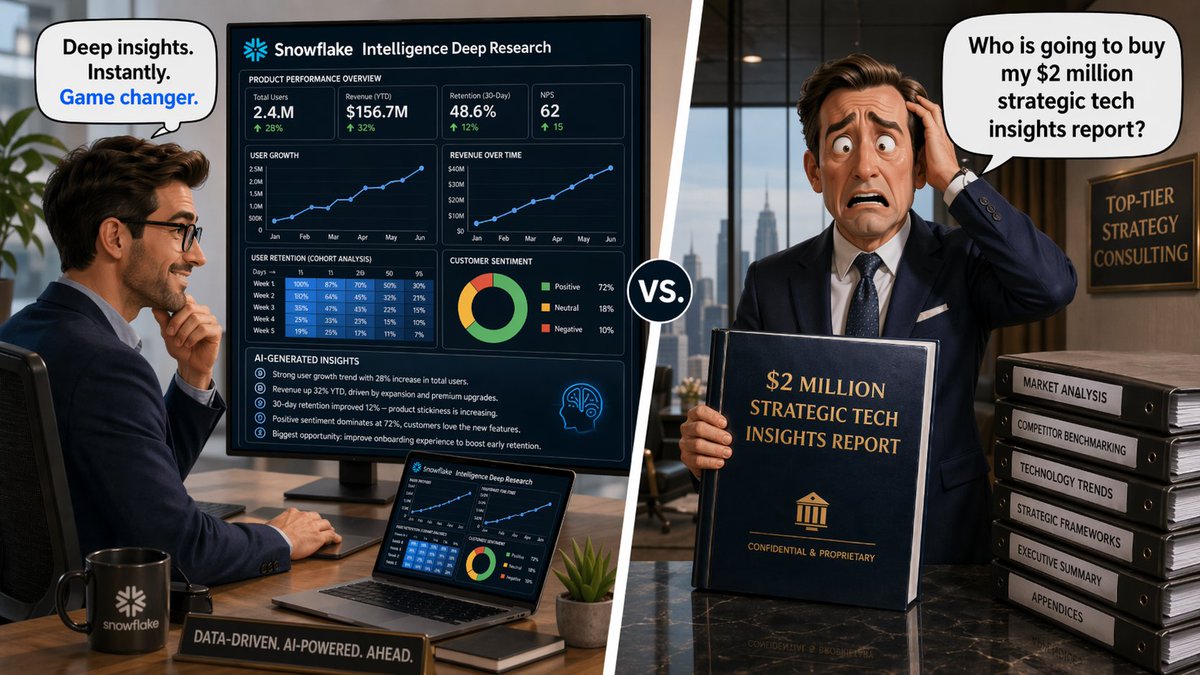 RamaswmySridhar's tweet photo. We released deep research in Snowflake Intelligence yesterday. Getting in-depth reports on product or revenue growth on top of amazing data in @Snowflake has never been easier.

and obligatory pic courtesy the new @OpenAI  image model! Amazing instruction following! https://t.co/VTPn20eZP1
