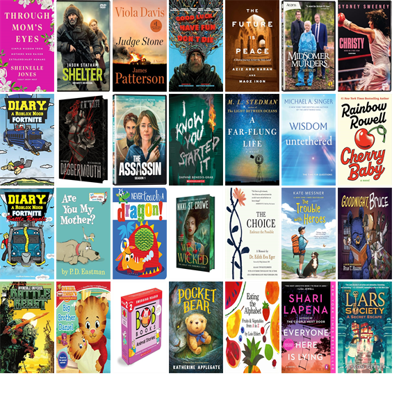 TPMLibrary's tweet photo. This week the Tye Preston Memorial Library has 328 new books, five new movies, and one new music CD.  New items include Through Mom's Eyes, Shelter, Judge Stone, The Future Is Peace, Midsomer Murders, Christy, Diary of a Roblox Noob, and Daggermouth. https://t.co/vzZLbNL8fY https://t.co/eVjSillgoY