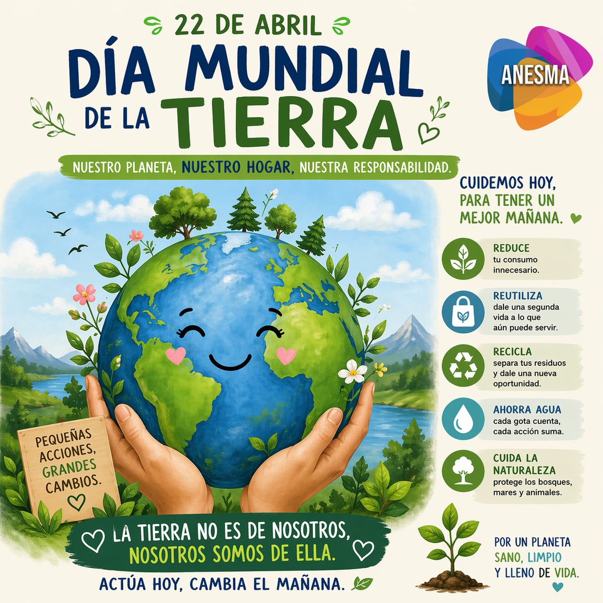 AnesmaMedia's tweet image. 🌎 "No hay un Planeta B". Hoy 22 de abril conmemoramos el #DíaMundialDeLaTierra.
Es el momento de recordar que la Tierra es nuestro único hogar y su cuidado es responsabilidad de todos. 🌱✨
¿Qué acción realizas tú para protegerla? Cuéntanos 👇
#AnesmaNoticias #EarthDay2024