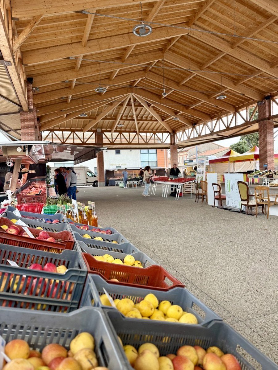 jfportarrieu's tweet photo. Avec Chantal Aygat, Maire de Merville, ce matin au marché. Un lieu convivial et dynamique, bien valorisé par la halle qui en fait un véritable atout pour la commune. Une matinée d’échanges riches et agréables avec nos commerçants et producteurs de notre Nord toulousain. https://t.co/BnrOjRF9bK