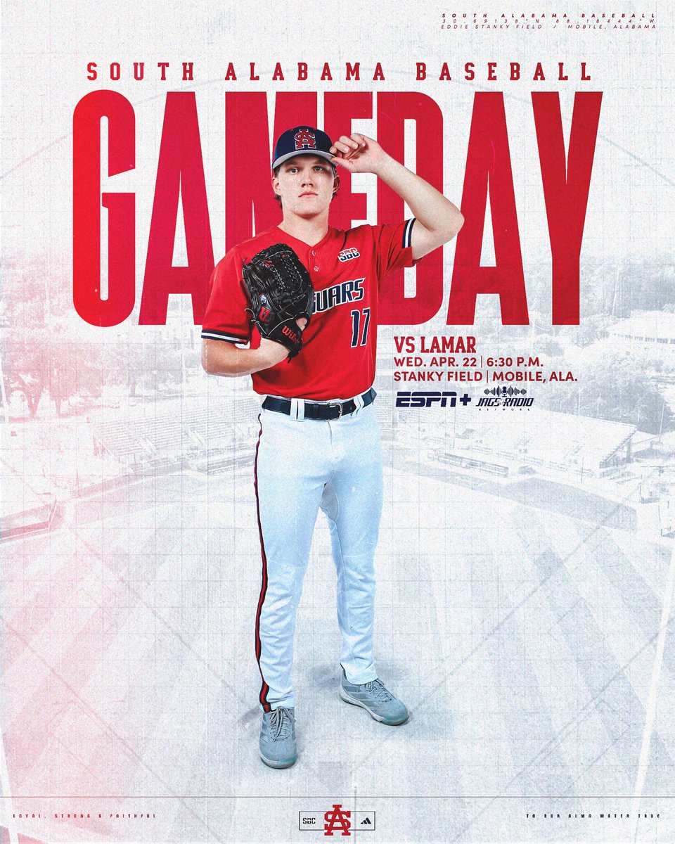SouthAlabamaBSB's tweet image. Midweek action in #OurCity

🆚 Lamar
📍 Stanky Field
⏱️ 6:30 p.m. (CT)
📺 ESPN+
📻 Jags Radio Network
📊 usajags.co/48JAacM

#LSF
