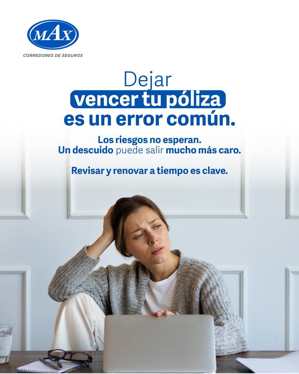Maxcorredores's tweet photo. Es importante estar pendientes del vencimiento de tus pólizas de seguros. Estamos expuestos a riesgos en todo momento. https://t.co/0VBMyxxIWw