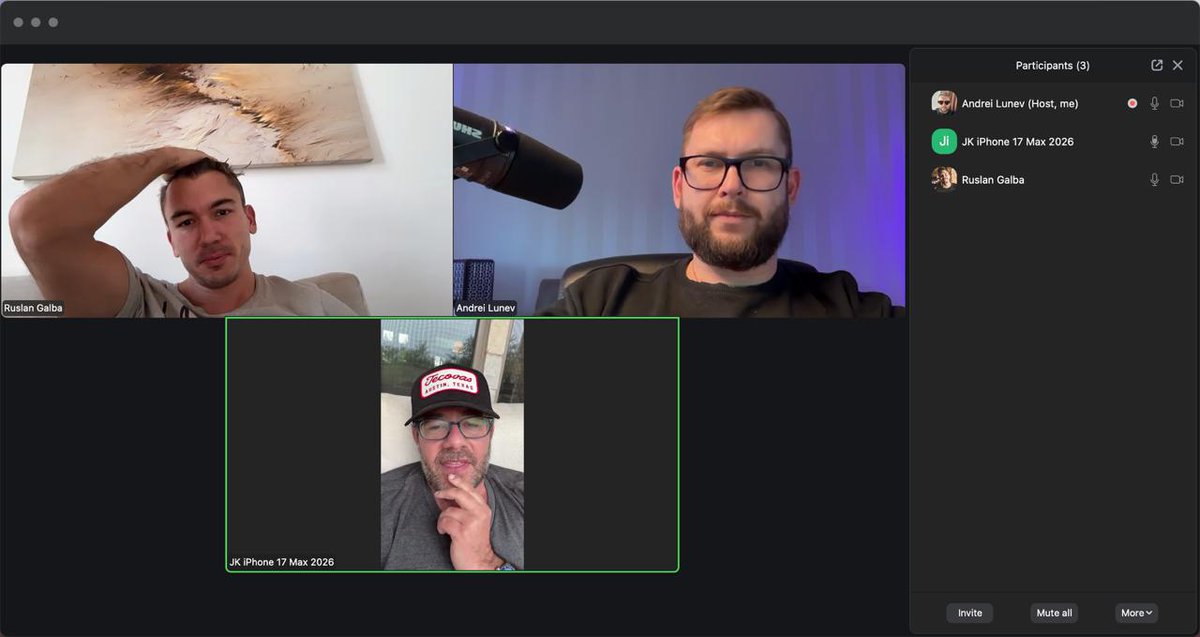 andreilunev's tweet photo. We've spent literally 3 hours today on a call sharing ideas with @whiskeyatx and @iamgalba 

What a day! https://t.co/J8xcLglfm2