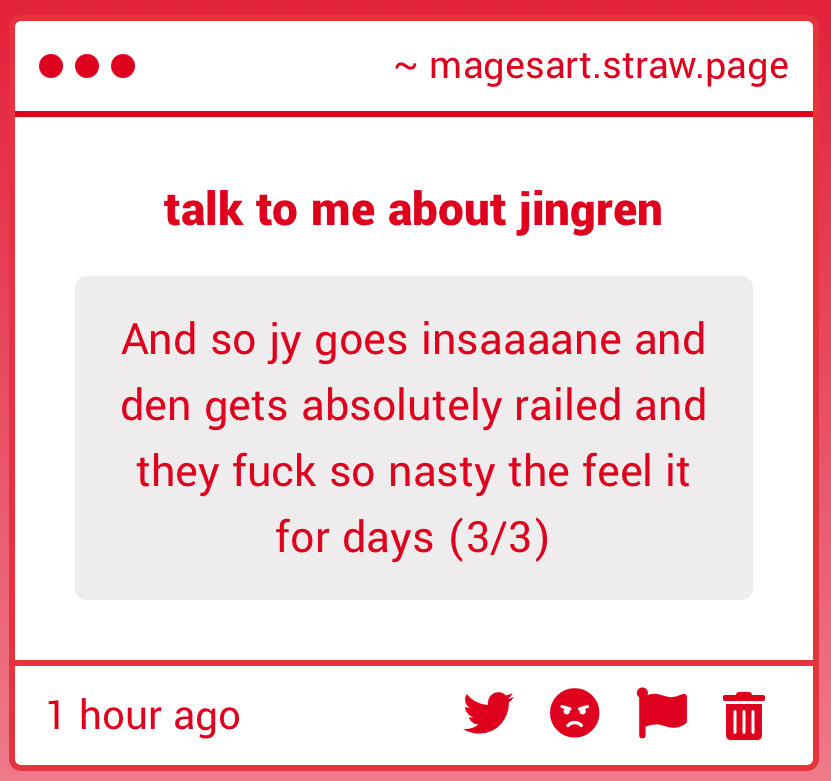 UGHHHH HE WOULD GO ABSOLUTELY FERAL… imagining jy who doesnt usually call him gege just taunting him and saying it over and over again while he holds ren down and spilling all the dirty thoughts he ever had as a lieutenant out right then and there