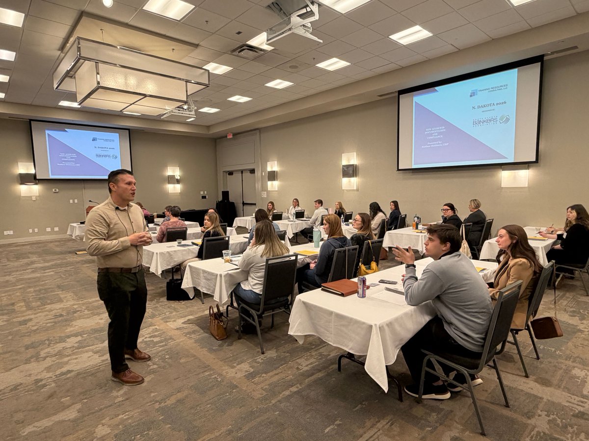 🌟 Great turnout in Fargo today for the Opening New Accounts: Documentation &amp; Compliance seminar.

36 bankers are attending this important training, led by Matthew Dickinson, focusing on key documentation and compliance requirements. 📊 Tomorrow the seminar moves to Bismarck!