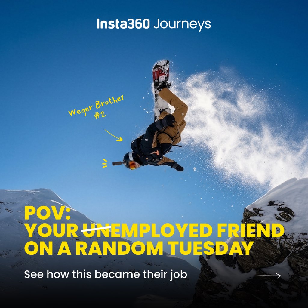 insta360's tweet image. Brb quitting my job and heading to the mountains 

There's a fine line between living your best life and being reckless, but brothers Jakob Weger and Matthias Weger choose to walk it every day. So… who's in?

#Insta360 #Insta360Journeys