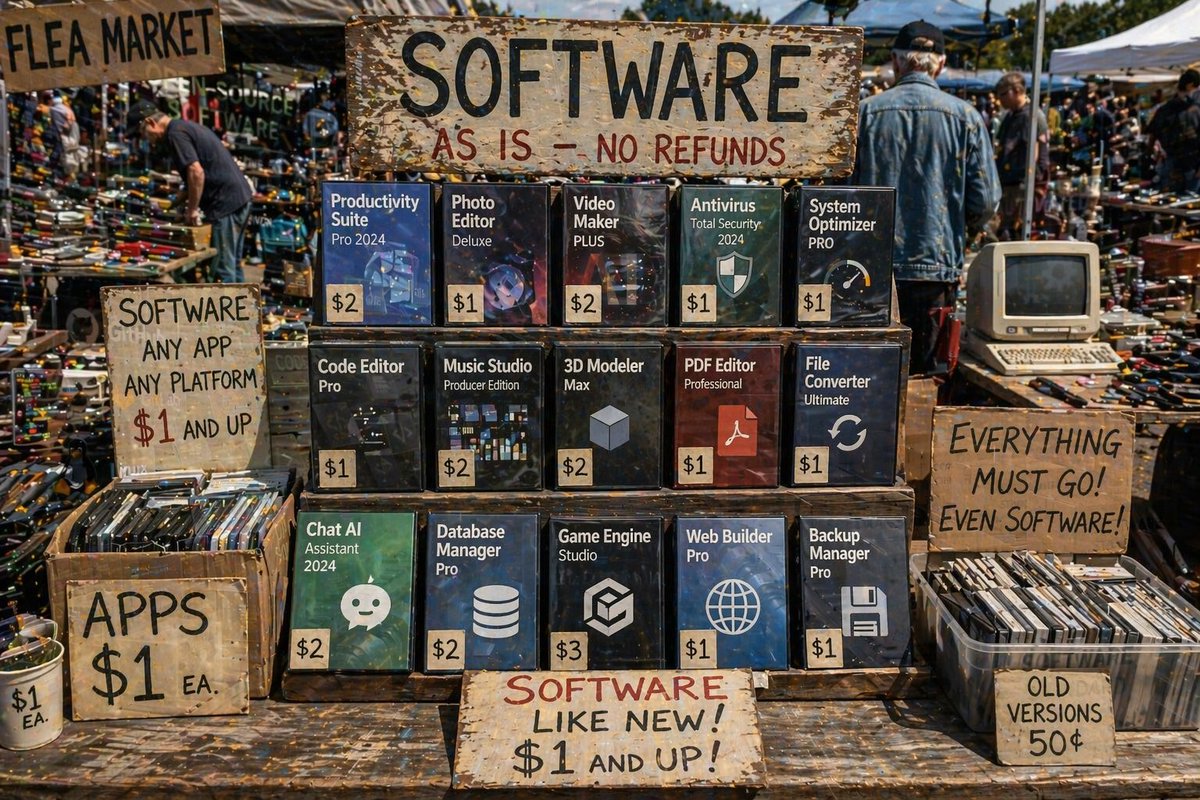 CryptoDataLink's tweet photo. The future of Software? Buy your software? 99cents , any one you want.  AI and Opensource make Software a commodity. The value comes from unique data . https://t.co/VoN3gycZVt