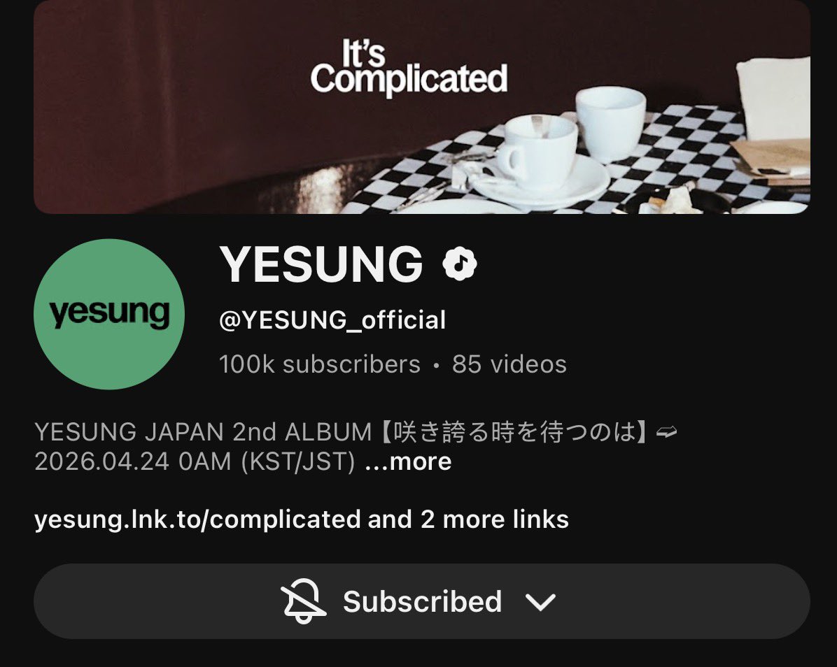 ✨ 10만 구독자!!!!!

youtube.com/@YESUNG_offici…