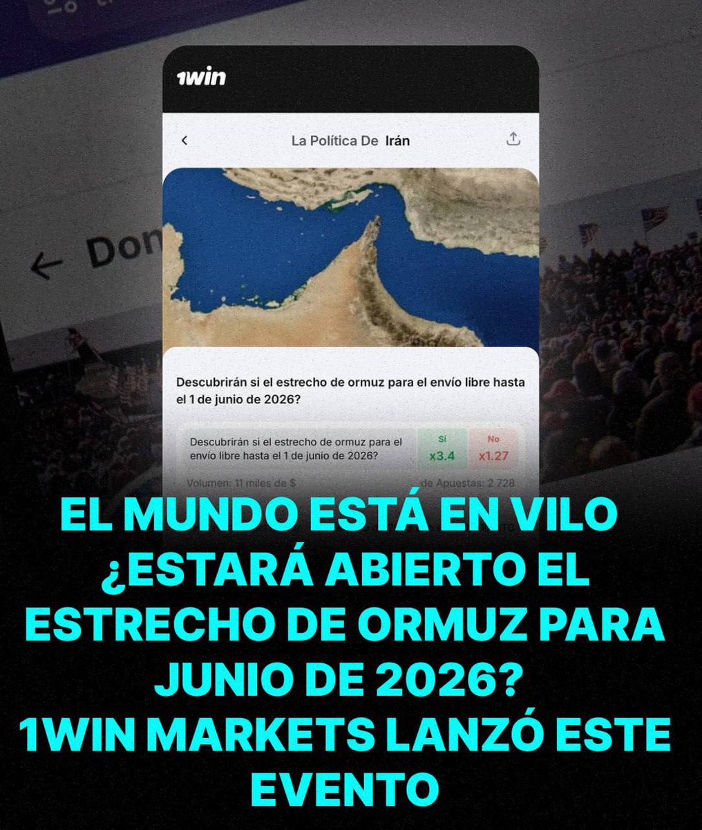 En_jupiter_'s tweet photo. El mundo está en vilo
¿Se abrirá el estrecho de Ormuz para junio de 2026?
En 1WIN Markets ya está disponible el evento, donde puedes seguir la situación y hacer tus predicciones. https://t.co/WXZx3TO1PN
