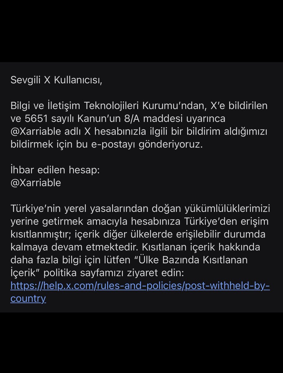 XarriableYedek's tweet photo. ❗️Ana hesabım Türkiye’de erişime engellendi.

RT, yorum ile destek olup bu yeni hesabımı yayarsanız memnun olurum @XarriableYedek. https://t.co/ez0LKFnHfn