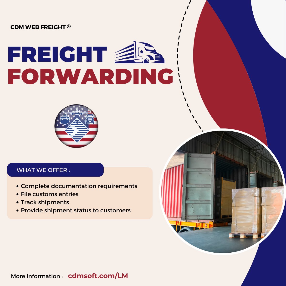 cdmsoftwaresol1's tweet image. Holistic #freightforwarding IT that covers every part of your business from project #cargo to accounting. It doesn't get any easier than CDM Web Freight®. Learn more at cdmsoft.com/LM

#freight #import #export #trucking #delivery #transport #transportation