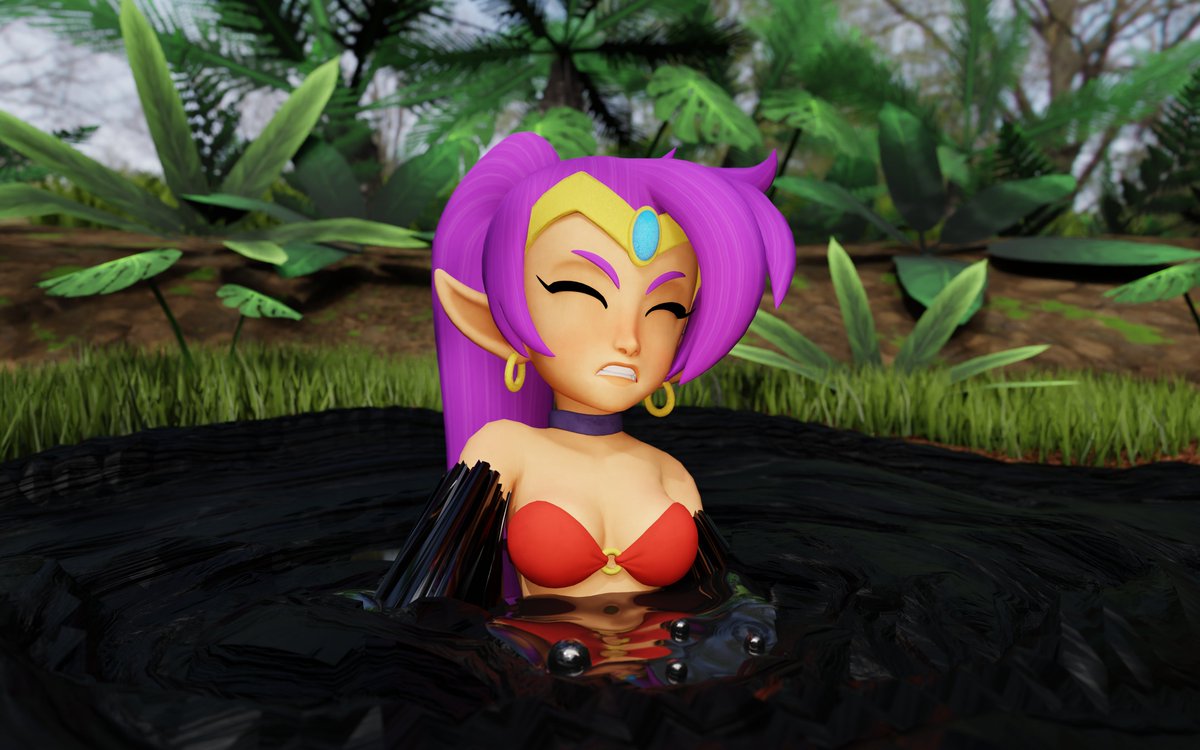 "Tangle in the Tar"

None of Shantae's moves or magic was working.
The tar kept pulling her deeper and deeper into it's sticky grasps~
#Shantae #Quicksand #Quicksandfetish #Blender3d #Damselindistress #Tar #クイックサンド #底なし沼