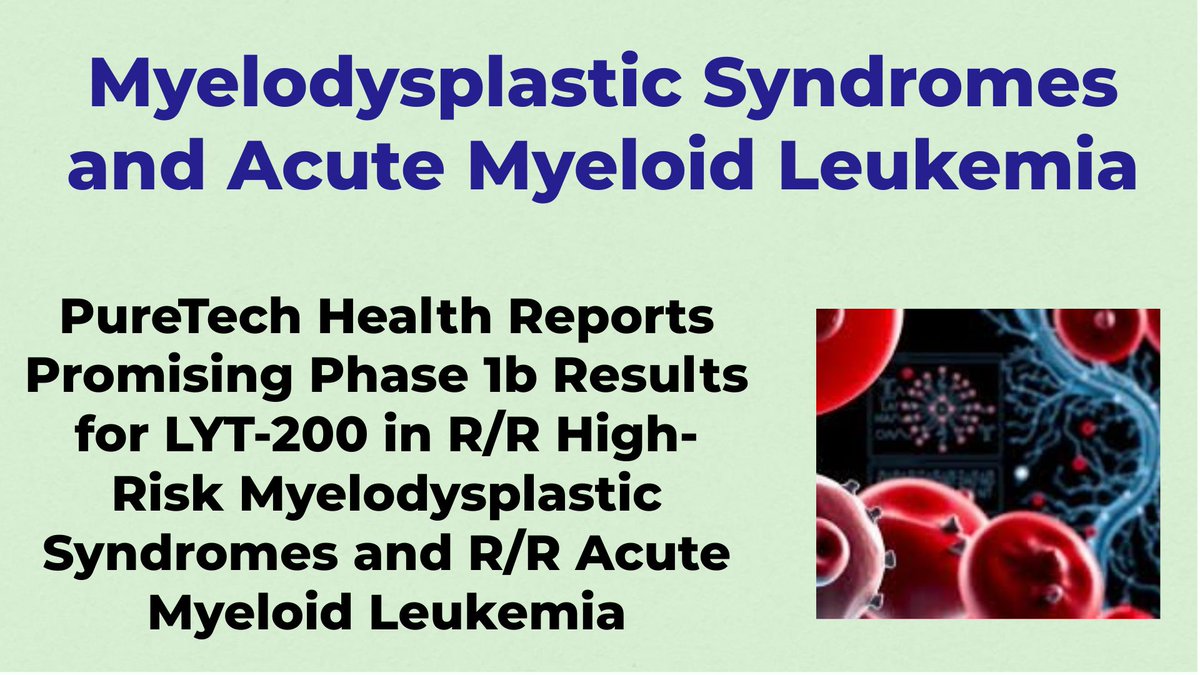 CheckOrphan's tweet image. PureTech Health Reports Promising Phase 1b Results for LYT-200 in R/R High-Risk Myelodysplastic Syndromes and R/R Acute Myeloid Leukemia - For More Information Visit  shorturl.at/GaHs3  @PureTechH  #Blood_Cancer  #AML  #MDS  #Leukemia  #Myelodysplastic_Syndromes  #FDA