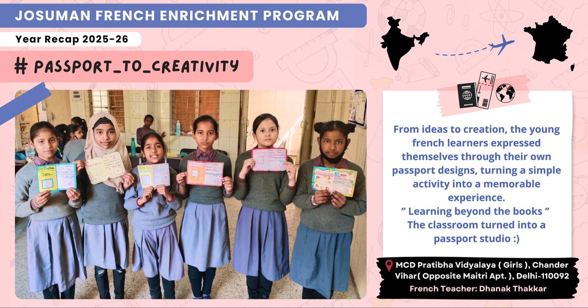 josumanfrench's tweet image. Who needs a plane when creativity can travel anywhere? Our learners designed their own passports to explore French in a fun way! @MCD_Delhi 

#Delhi #Language #SkillDevelopment