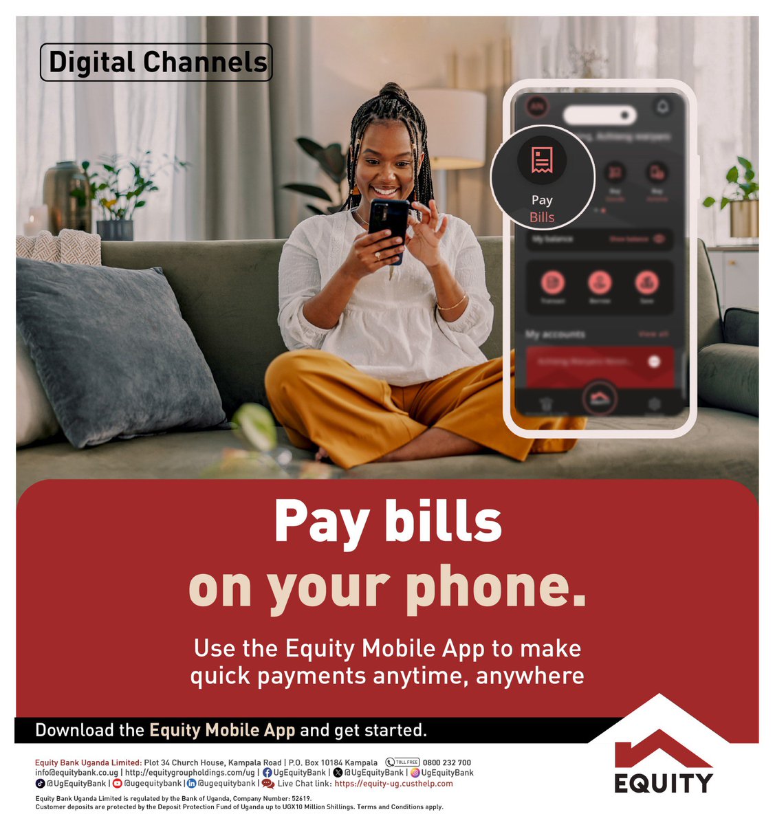 Ishmaelthehost's tweet image. When expenses like rent, school fees, water, electricity, and other bills start adding up, it can become stressful.

Download the Equity Mobile App today and pay bills at your convenience.

For support, call 0800 232 700 (toll free).

#EquityBankUganda