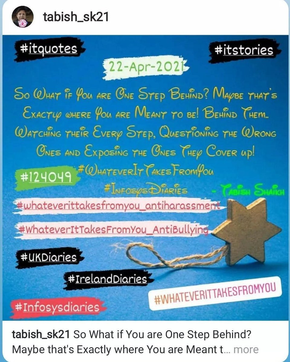 TabishSk21's tweet photo. So What if You are One Step Behind? Maybe that's Exactly where You are Meant to be! Behind them.. Watching their Every Step, Questioning the Wrong Ones and Exposing the Ones They Cover up!
#WhateverItTakesFromYou
#InfosysDiaries
#amwriting
#ITquotes
#itstories
#itconfessions https://t.co/8TS4nD7Rte