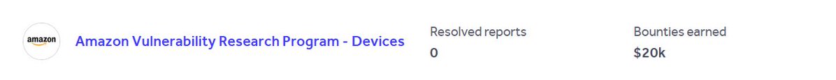 Working on hardware devices has been fun lately.
Recently crossed ~$20k in bounties from Amazon’s Device Vulnerability Research Program (mostly FireTV) on <a href="/Hacker0x01/">HackerOne</a> .
A lot of learning along the way, especially around device-level security. Still have a few reports under review