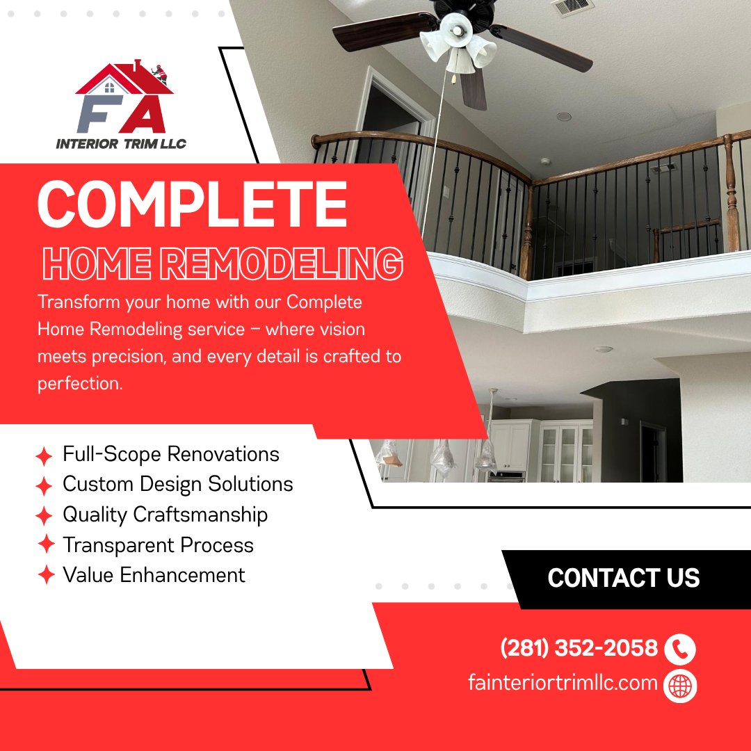 fainteriortrim's tweet image. 🏡✨ Our Complete Home Remodeling service transforms your property into a modern, functional space tailored to your needs. 

#HomeRemodeling #HomeRenovation #CompleteRenovation #InteriorDesign #HomeImprovement #Construction #Lifestyle #NewHome