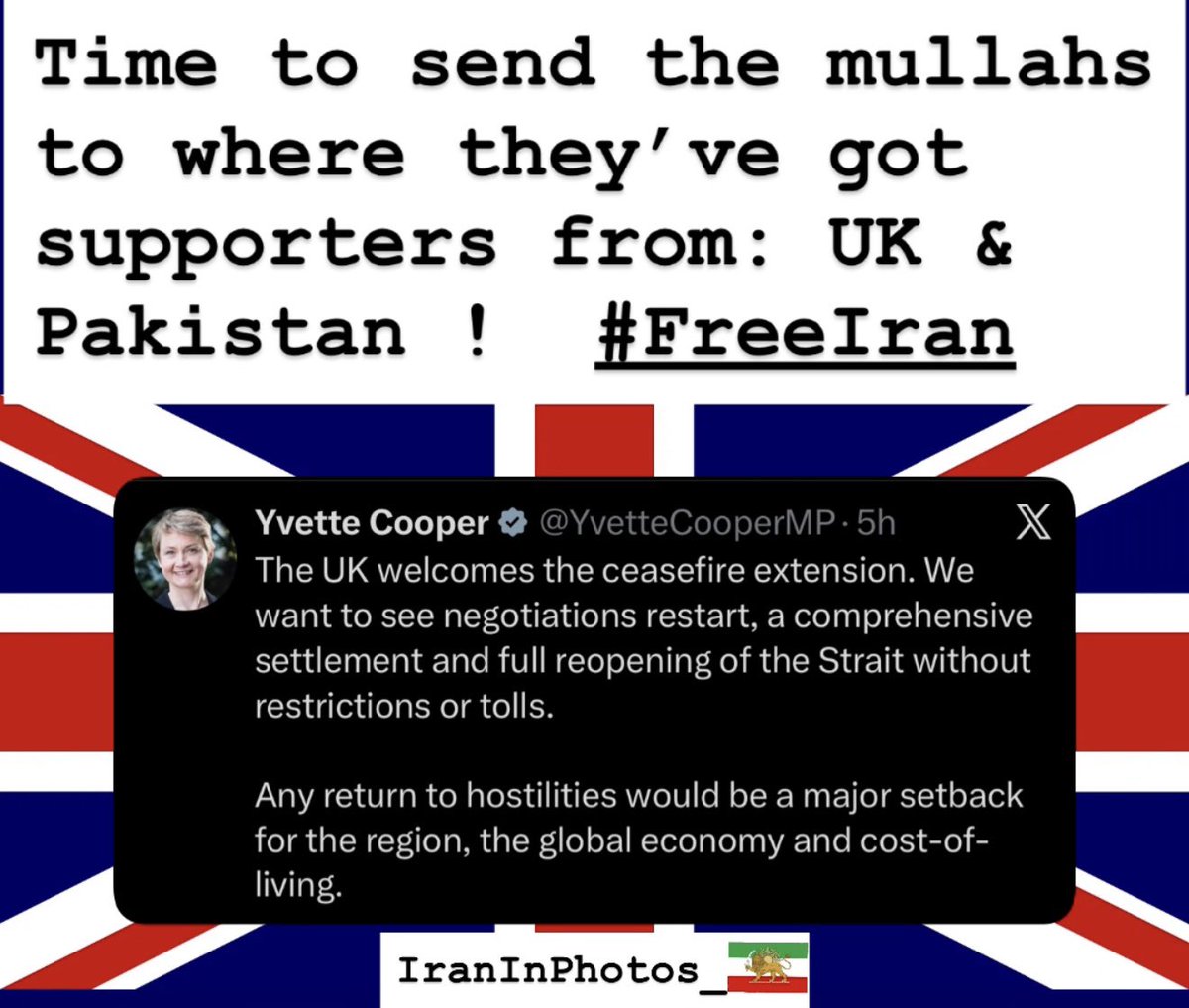 IranInPhotos's tweet photo. @YvetteCooperMP Send the mullahs to where they’ve got supporters from: pakistan 🇵🇰 and uk 🇬🇧 https://t.co/QudKYWzTX6