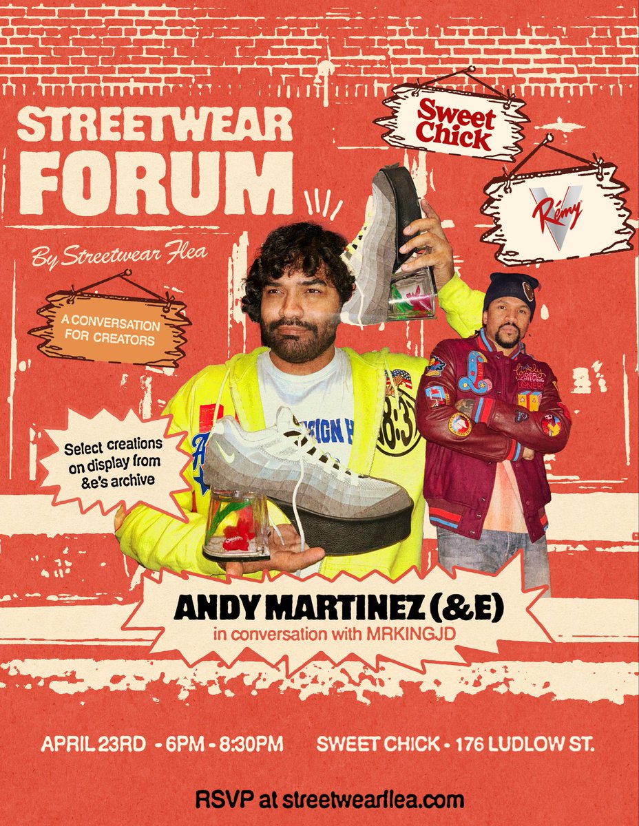 streetwearflea's tweet photo. 📍 NYC 🗽

You’re in for a TREAT

Streetwear Forum by @streetwearflea featuring Andy Martinez (&amp;e) in conversation with MRKINGJD. See you this Thursday at Sweet Chick in L.E.S.

rsvp &amp; JOIN the conversation: https://t.co/sCUUOBeM28 https://t.co/WRo2ps4FM8