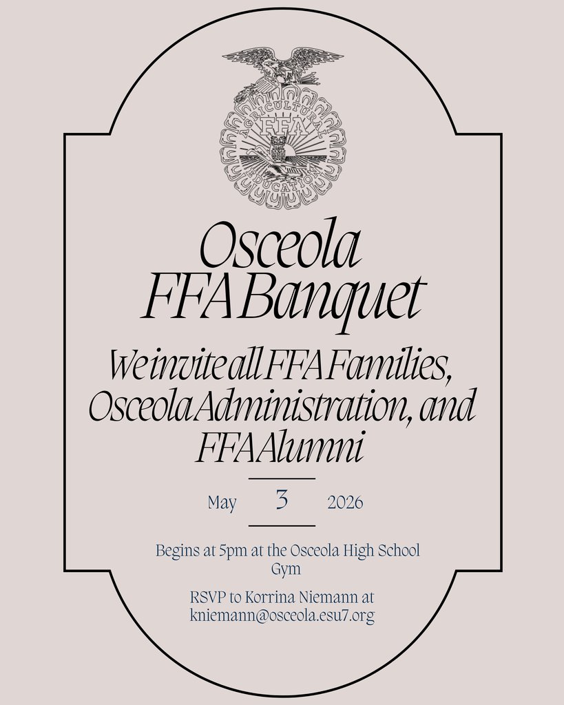 OsceolaBulldogs's tweet image. 🔵🟡 Osceola FFA is having their annual FFA Banquet on May 3rd! 🔵🟡
#ohsbulldog #FFA