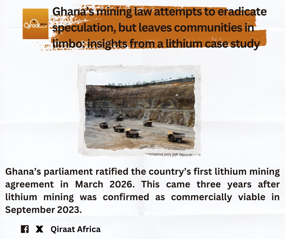 africanqiraat's tweet image. Ghana’s mining law attempts to eradicate speculation, but leaves communities in limbo: insights from a lithium case study

By Clement Sefa-Nyarko

Read More:
qiraatafrican.com/en/20595/ghana…

#qiraatafrican #mining #lithium #africa