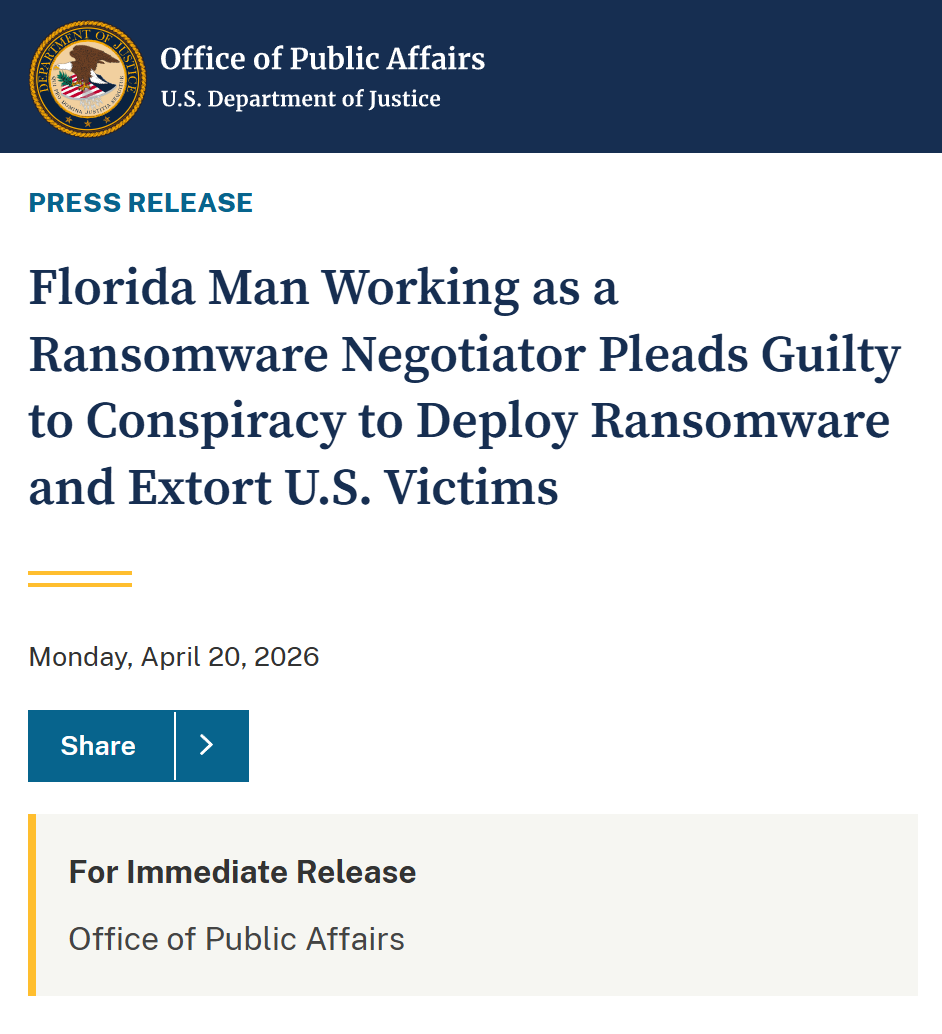 Dennis_Kipker's tweet image. #Cybersicherheit ist Vertrauenssache: Ein #Cybersecurity-Spezialist leitete der #Ransomware-Gruppe #BlackCat gezielt interne Informationen der von ihm betreuten Unternehmen weiter. Immer mehr manipulieren #Cyberkriminelle gezielt auch Menschen:
justice.gov/opa/pr/florida… #cybercrime