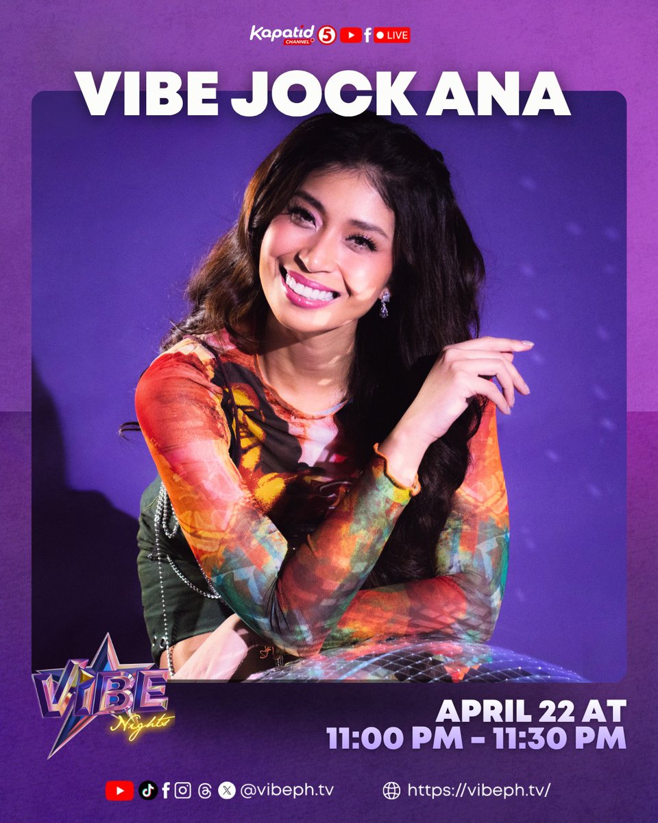 KapatidInsider's tweet image. WOWOWOWOW WEDNESDAY, mga VHIES! 😍💜 Kaya join us for another amazing late night bonding with good OPM jamming! 🙌

Catch VIBE JOCK ANA here on #VibeNightsTV5 sa #TodoMaxPrimetimeSingko! ✨

📅: Weeknights | 🕚: 11PM

#VibePH #VibeTV5