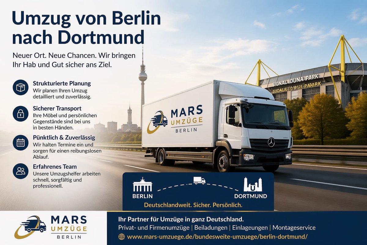 Marsumzuege's tweet image. Berlin → Dortmund 🚛
Lange Strecke, viele Details, ein Ziel: entspannt ankommen.

Mars Umzüge Berlin macht den Fernumzug planbar und zuverlässig.

🌐 mars-umzuege.de/bundesweite-um…

#Berlin #Dortmund #Umzug #MovingDay #Relocation