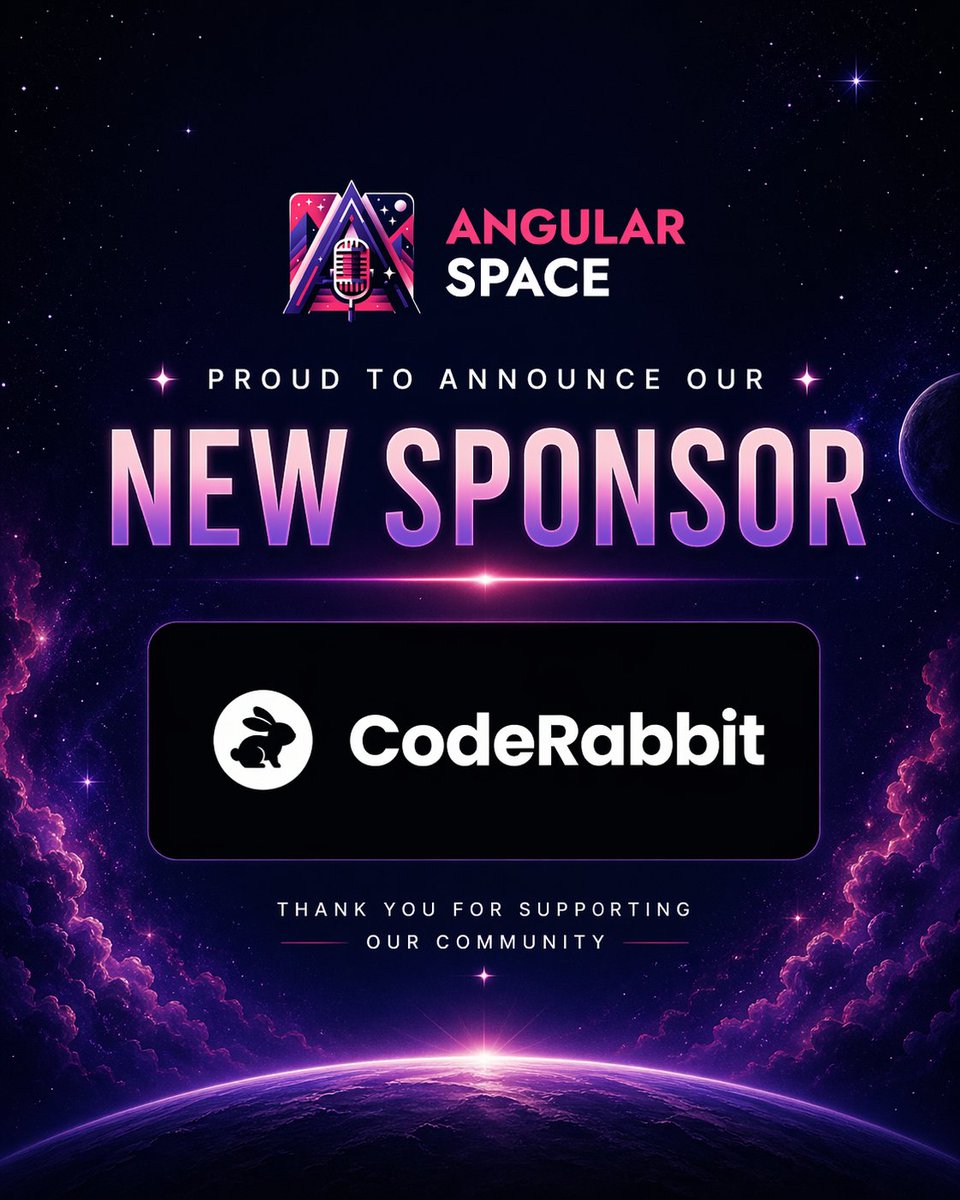 DanielGlejzner's tweet photo. Angular Space is picking up new wind!

We’re excited to welcome 
👉 @coderabbitai 👈
as our NEW sponsor and continue growing the community together 🥳🎉

I have been using CodeRabbit for AI reviews and I Am honestly very impressed how useful it is with accurate hints

Perfect match for Angular Space!